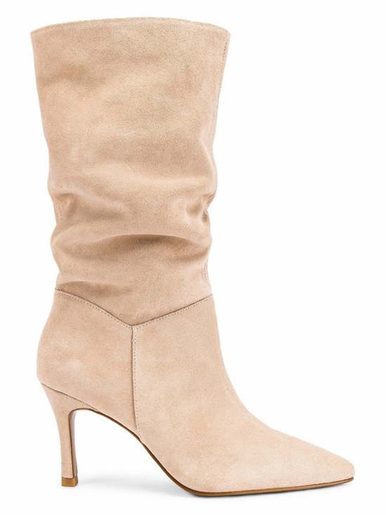 RAYE Shoes - Raye Revolve Perla Nude Beige Suede Leather Heeled Slouchy Mid Calf Boots 7.5